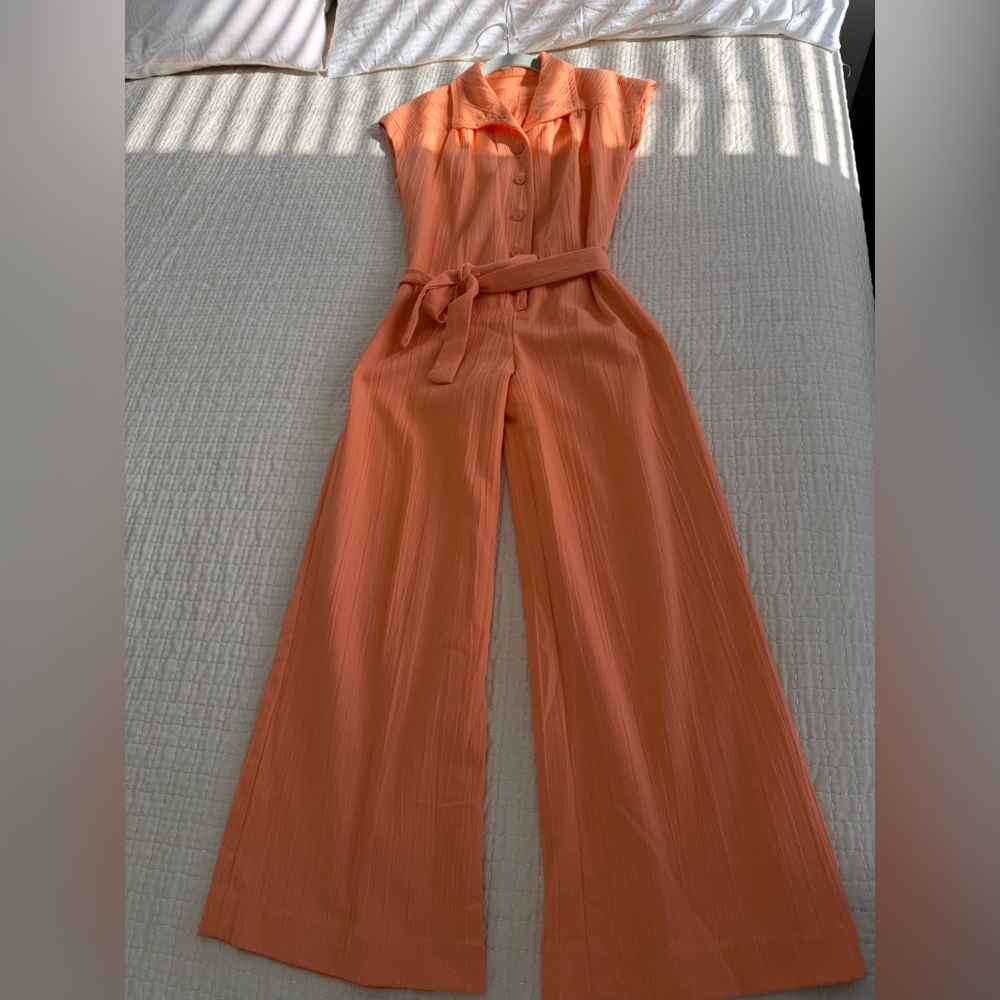 Peach Belted Retro Flare Jumpsuit